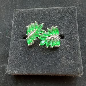 Emerald and 925 sterling leaf ring